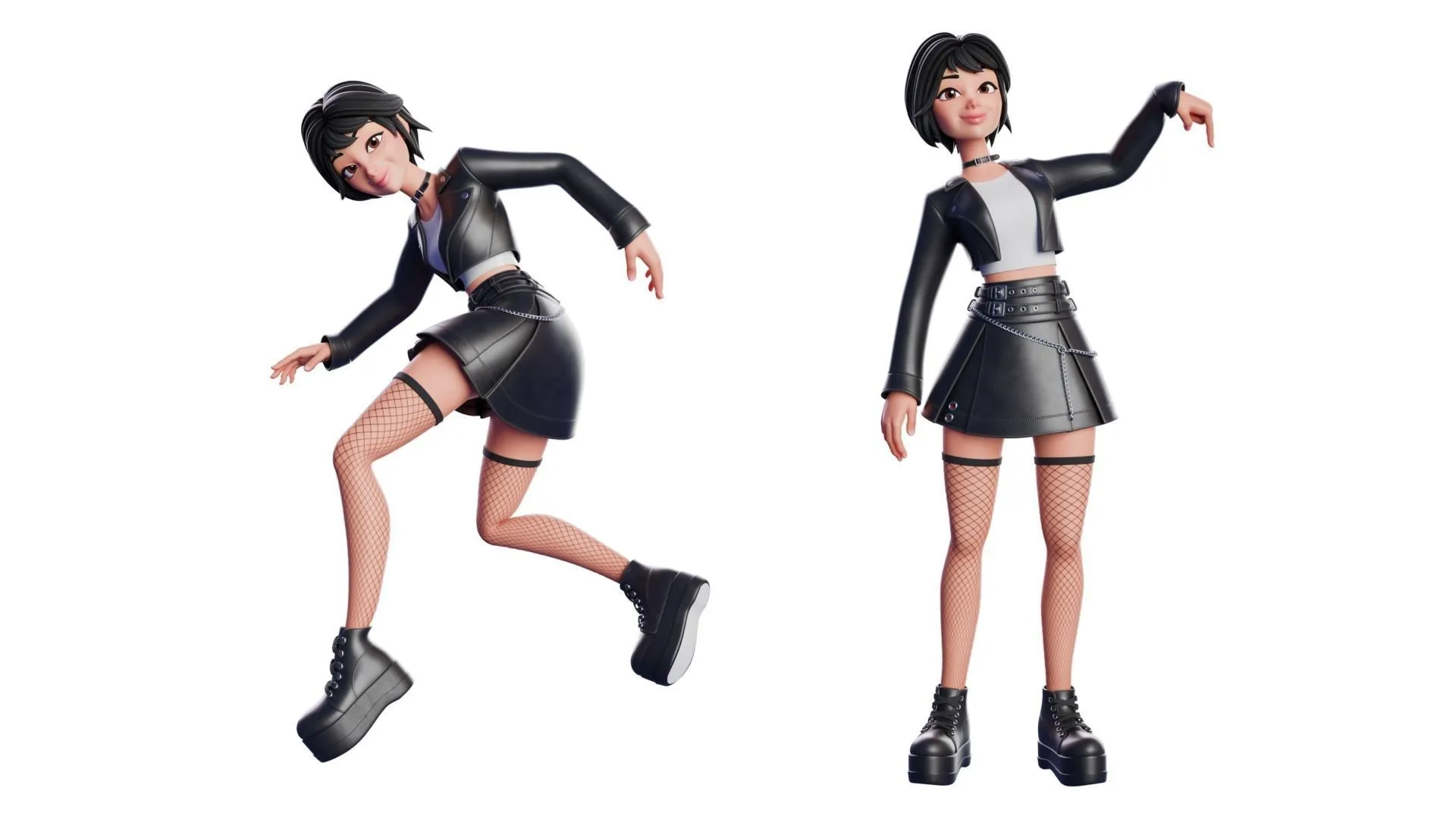 Cartoon Emo Goth K-pop Girl Woman 3D model full body render